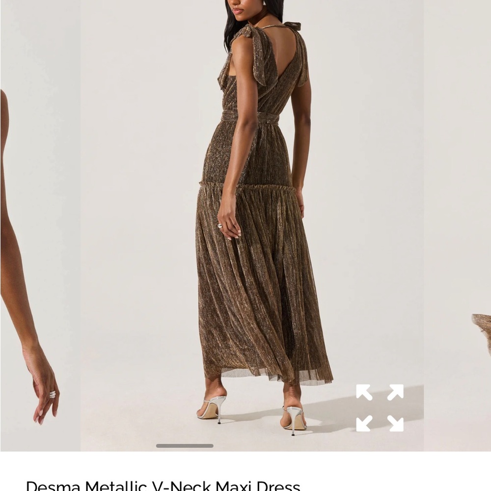 NWT ASTR  Desma Dress Metallic Bronze V-Neck Maxi Dress Size L - Picture 2 of 12